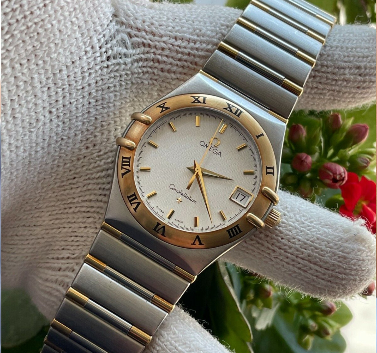 OMEGA Constellation 35mm in Steel with Yellow Gold Bezel on 2-Tone Bracelet with White Dial 396.1201