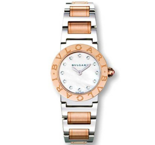 BVLGARI Stainless Steel and 18k Rose Gold Diamond Dial Quartz Ladies Watch BBLP 26 SG.L2628