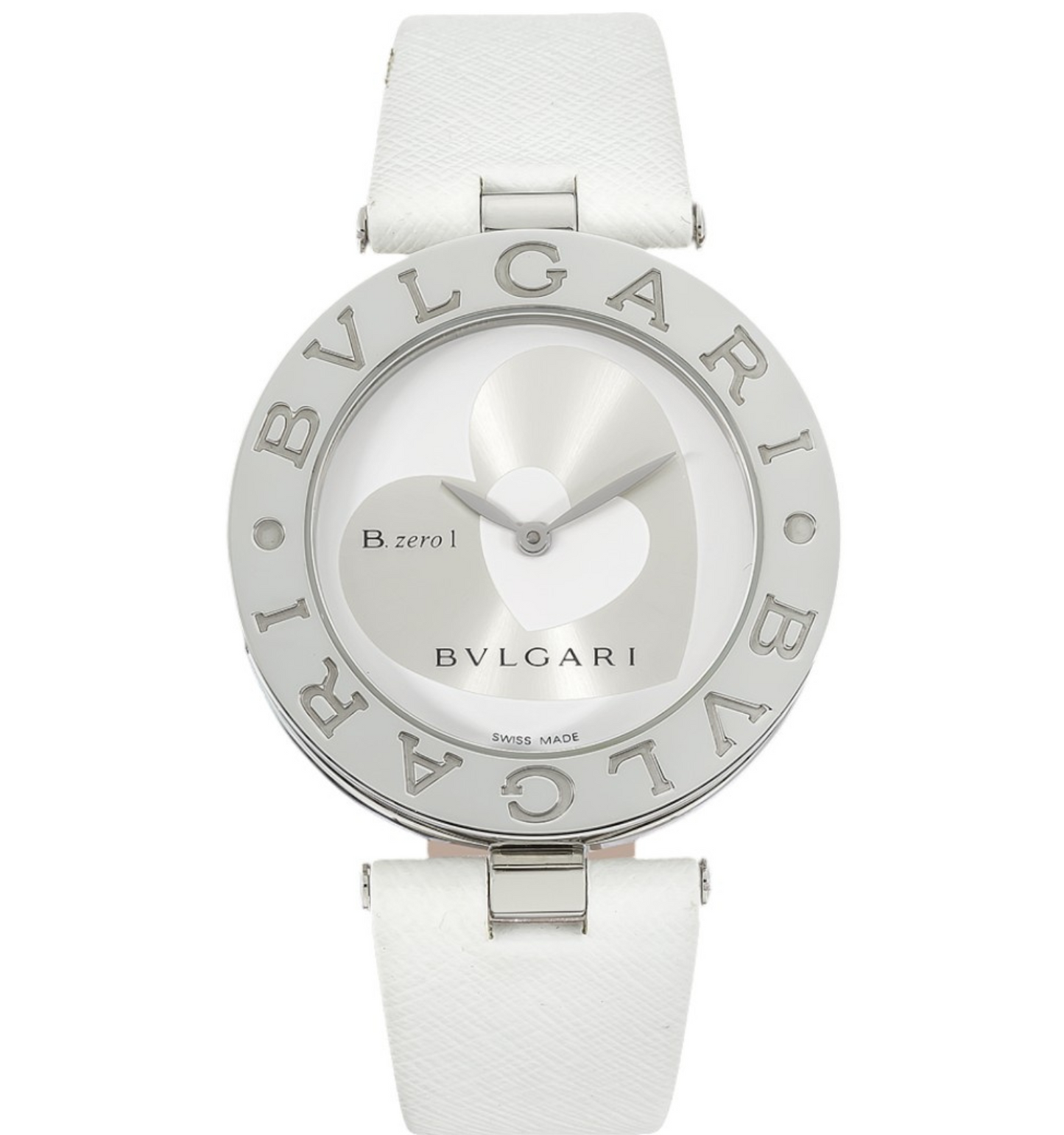 BVLGARI B.zero 1 Ladies 35mm Quartz in Steel On White Calfskin Leather Strap with White and Silver Dial bz35whsl