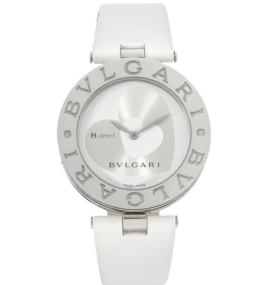 BVLGARI B.zero 1 Ladies 35mm Quartz in Steel On White Calfskin Leather Strap with White and Silver Dial bz35whsl